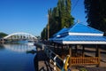 gazebo by the river and tree-lined atmosphere Royalty Free Stock Photo