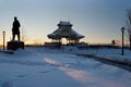 Gazebo and Statue Behind Parliament Building Ottawa Canada during Winter Royalty Free Stock Photo