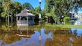 Gazebo structure Hurricane Ian flooded houses in Orlando Florida UCF residential area. Natural disaster