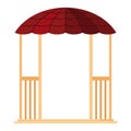 Gazebos pergola style. Architecture wooden bower flat cartoon icon. Pavilion structure, city park or gardens area