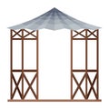 Gazebos pergola style. Architecture wooden bower flat cartoon icon. Pavilion structure, city park or gardens area