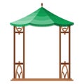 Gazebos pergola style. Architecture wooden bower flat cartoon icon. Pavilion structure, city park or gardens area