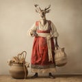 Bavarian Attired Gazelle With Potato Sack On White Background