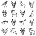 Gazelle icons set, outline style