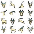 Gazelle icons set vector flat