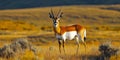 A gazelle standing in a grassy field with mountains in the background Royalty Free Stock Photo