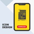 Gazette, media, news, newsletter, newspaper Glyph Icon in Mobile for Download Page. Yellow Background