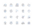 Gazetteer line icons collection. Geographical, Atlas, Catalog, Directory, Navigation, Mapping, Terrain vector and linear