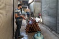 Gaziantep, Turkey-September 14 2020: Copper production and fire given to copper pots with oxygen tube