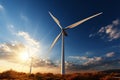 Gazing upward Wind turbine silhouette, kissed by suns radiant flare