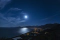 Gazipasa town of Antalya city night and full moon view.
