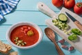 Gazpacho Andaluz is an Andalusian tomato cold soup from Spain