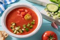 Gazpacho Andaluz is an Andalusian tomato cold soup from Spain