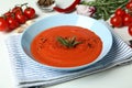 Gazpacho soup and ingredients on white background Royalty Free Stock Photo