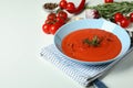 Gazpacho soup and ingredients on white background Royalty Free Stock Photo
