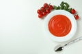 Gazpacho soup and ingredients on white background Royalty Free Stock Photo