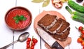 Gazpacho spanish cold soup in a round ceramic plate Royalty Free Stock Photo