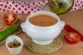 Spanish style soup made from tomatoes and other vegetables and spices, served cold Royalty Free Stock Photo