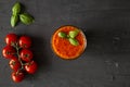 Gazpacho tomato soup on black background Royalty Free Stock Photo