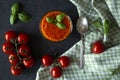 Gazpacho tomato soup on black background Royalty Free Stock Photo