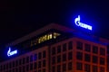 Gazprom building main office. sign logo company. energy petroleum