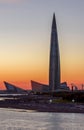 Gazprom Lakhta tower at sunset, Saint Petersburg, Russia