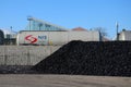 Gazprom liquid railway wagon carriage roll past pile of coal Belgrade Serbia Royalty Free Stock Photo