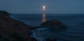 Gaztelugatxe hermitage under the light of the moon at night Royalty Free Stock Photo