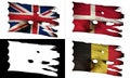 GB, DK, BE, perforated, burned, grunge fluttering flag alpha