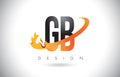 GB G B Letter Logo with Fire Flames Design and Orange Swoosh.