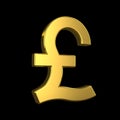 GBP sign. 3d golden british pound symbol on black background. 3d rendering Royalty Free Stock Photo