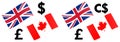 GBPCAD forex currency pair vector illustration. UK and Canada flag, with Pound and Dollar symbol Royalty Free Stock Photo