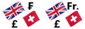 GBPCHF forex currency pair vector illustration. United Kingdom and Swiss flag, with Pound and Franc symbol Royalty Free Stock Photo
