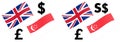 GBPSGD forex currency pair vector illustration. British and Singaporean flag, with Pound and Dollar symbol