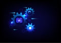 6gBusiness and technology concept. 6G with blue cogs on the background. Wireless network communication, high-speed internet, cyber Royalty Free Stock Photo