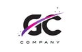 GC G C Black Letter Logo Design with Purple Magenta Swoosh