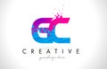 GC G C Letter Logo with Shattered Broken Blue Pink Texture Design Vector.