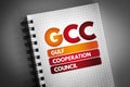 GCC - Gulf Cooperation Council acronym on notepad, business concept background Royalty Free Stock Photo