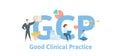 GCP, Good Clinical Practice. Concept with keywords, letters and icons. Flat vector illustration. Isolated on white Royalty Free Stock Photo