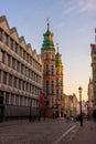 Vertical shot of the building of Academy of Fine Arts against a blue sky in Gdansk, Poland