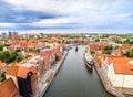 Gdansk aerial view. Landscape of the old town with the Motlawa River.
