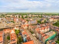 Gdansk from the air. Old town overlooking the street. Long Market, Green Gate and Chlebnicky and Granary Island.