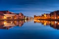 Gdansk with beautiful old town over Motlawa river at dusk, Poland Royalty Free Stock Photo