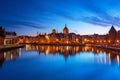 Gdansk with beautiful old town over Motlawa river at dusk, Poland Royalty Free Stock Photo