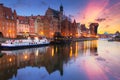 Gdansk with beautiful old town over Motlawa river at sunrise, Poland Royalty Free Stock Photo