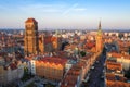 Gdansk is a city in Poland. Gdansk in the morning rays, the sun is reflected from the roofs of the old city. Royalty Free Stock Photo