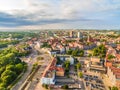 Gdansk - downtown from the bird`s eye view. Gdansk city landscape with horizon.
