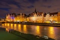 Gdansk embankment of the Motlawa river, Poland, night view Royalty Free Stock Photo