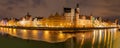 Gdansk evening panorama with medieval gates and Old Town facades on the bank of the Motlawa river Royalty Free Stock Photo