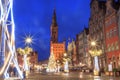 Gdansk New Year Square with Christmas tree and town hall at sunrise